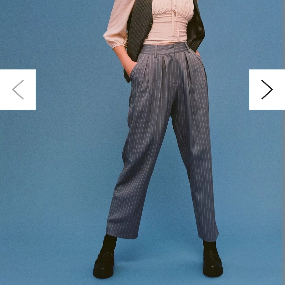 Lioness Lil Frankie Pinstripe Pant Trousers In Grey Size M